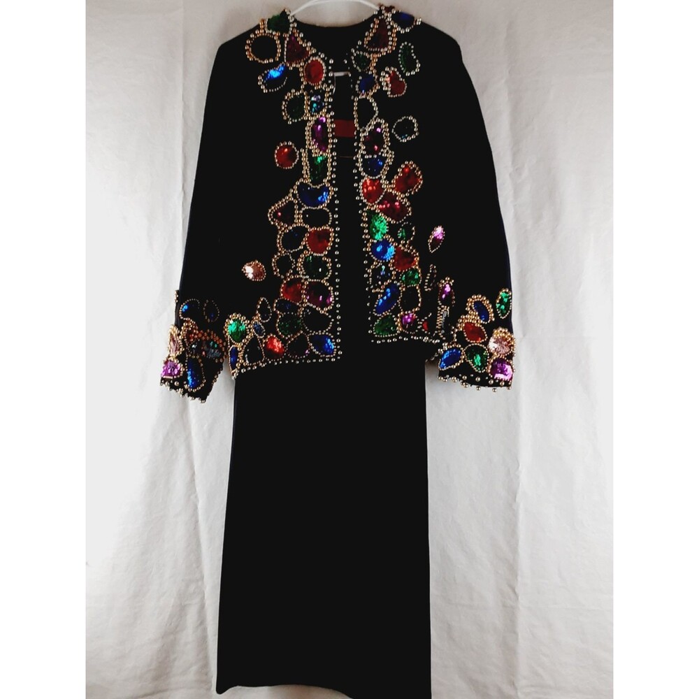 Vintage First Option Womens Suit Outfit Skirt & Blazer Beaded Elegant Party Sz 8